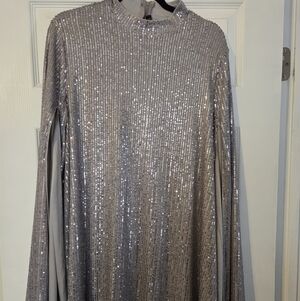 XPLUSWEAR Silver Sequin Cape Sleeve Dress